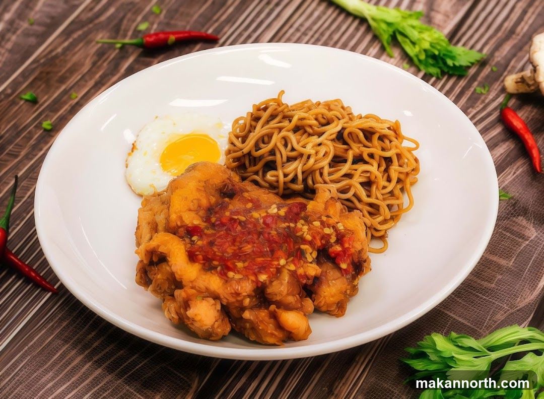 Fried Chicken with Noodles and Egg