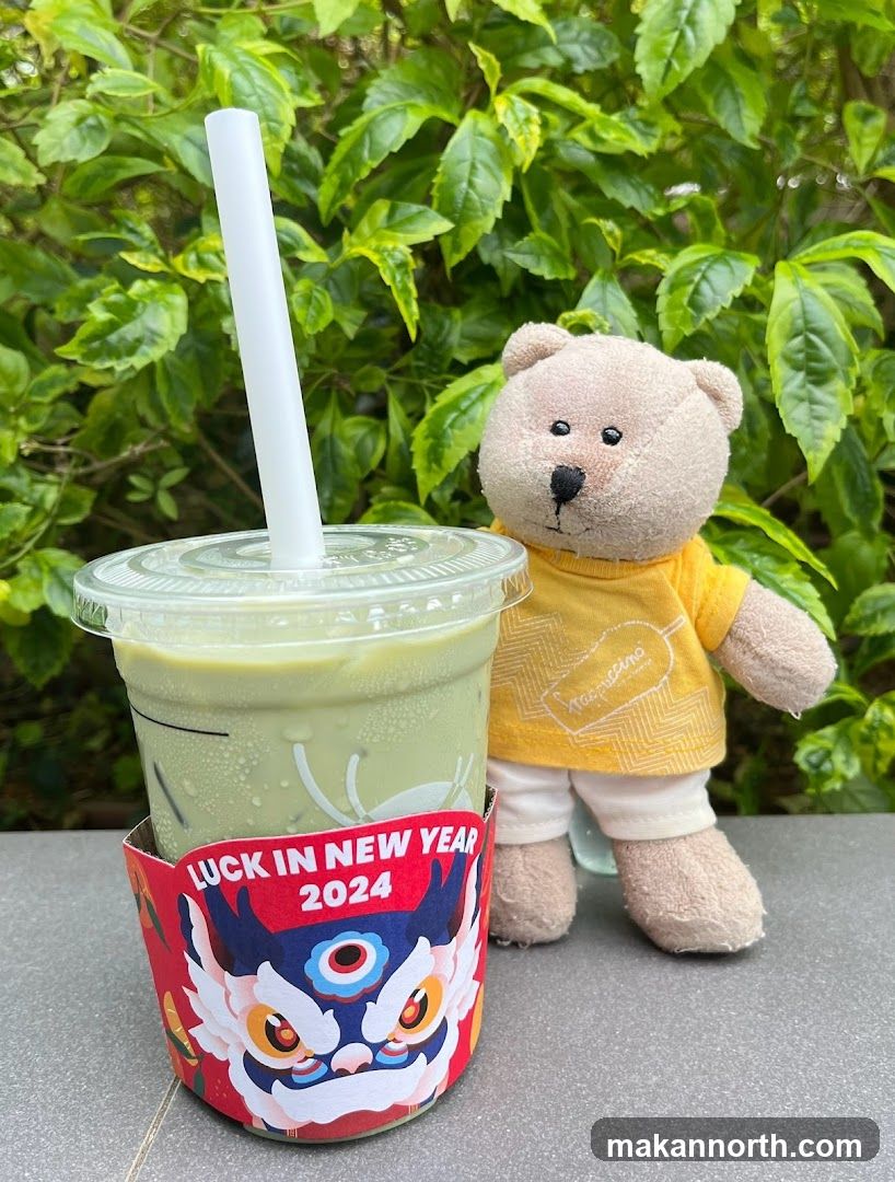 Iced Matcha Latte with Teddy Bear