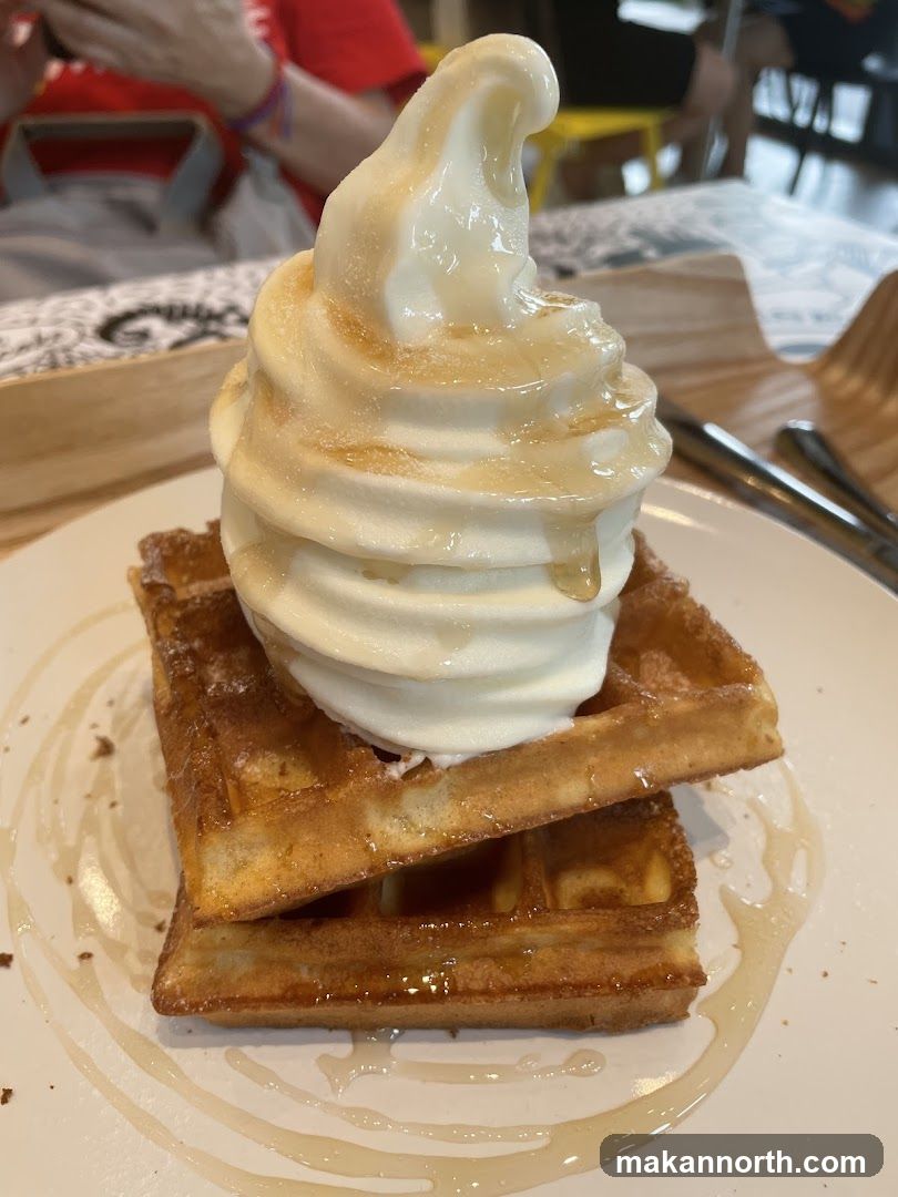 Waffles with Soft Serve Ice Cream and Syrup