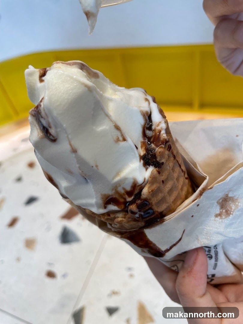 Ice Cream Cone with Chocolate Drizzle