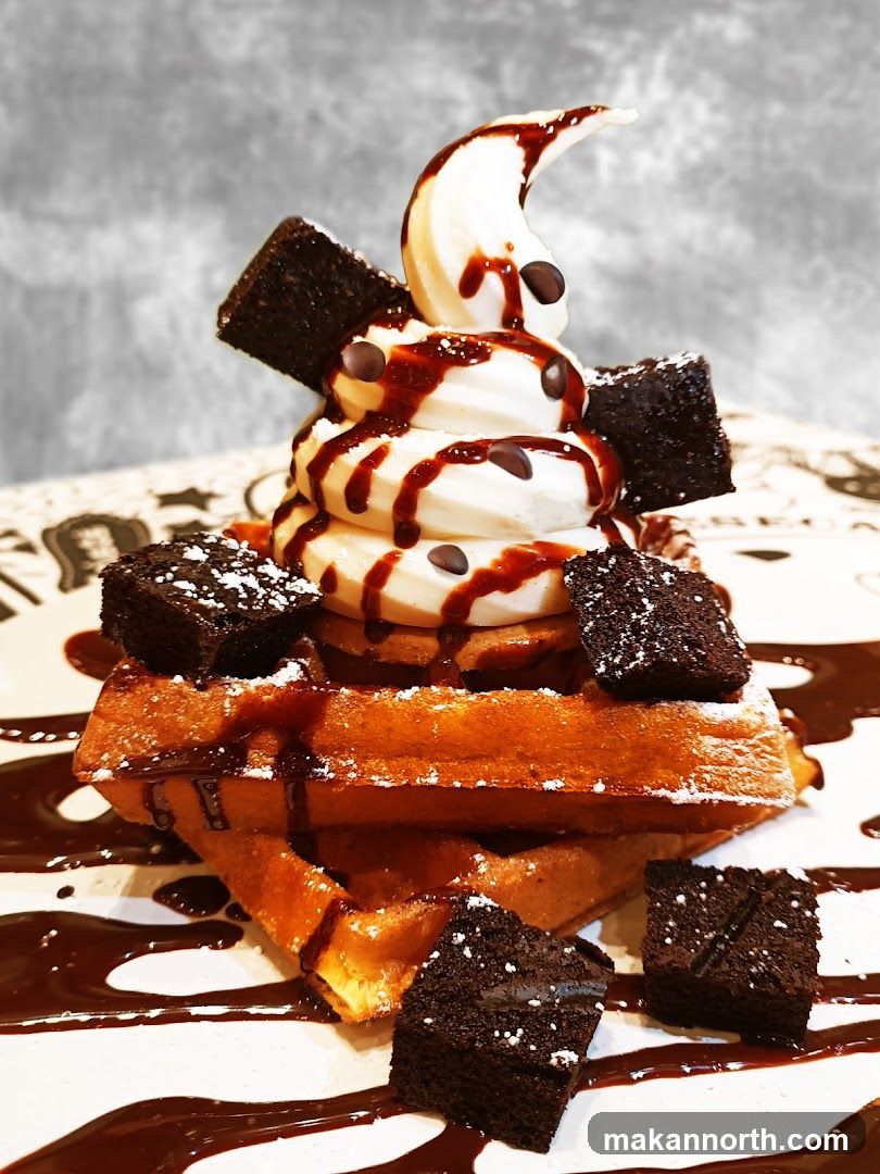 Waffle with Ice Cream and Brownie Bites