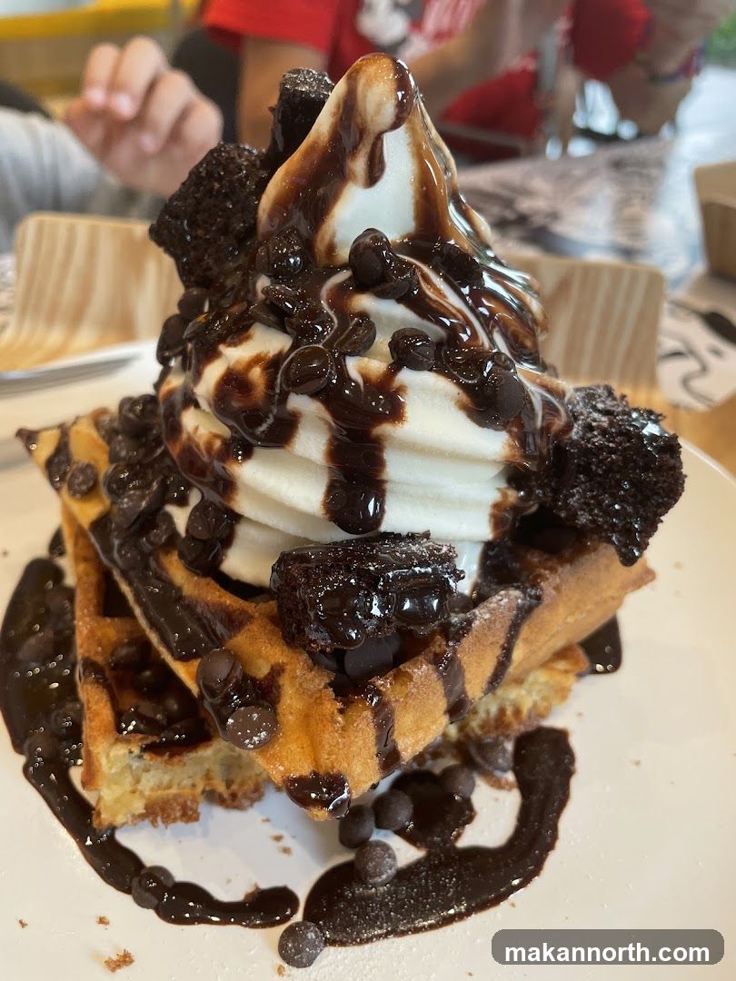Waffle with Ice Cream and Chocolate