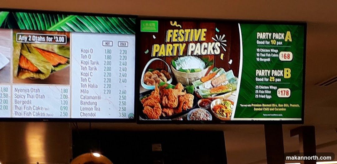 Menu with Festive Party Packs