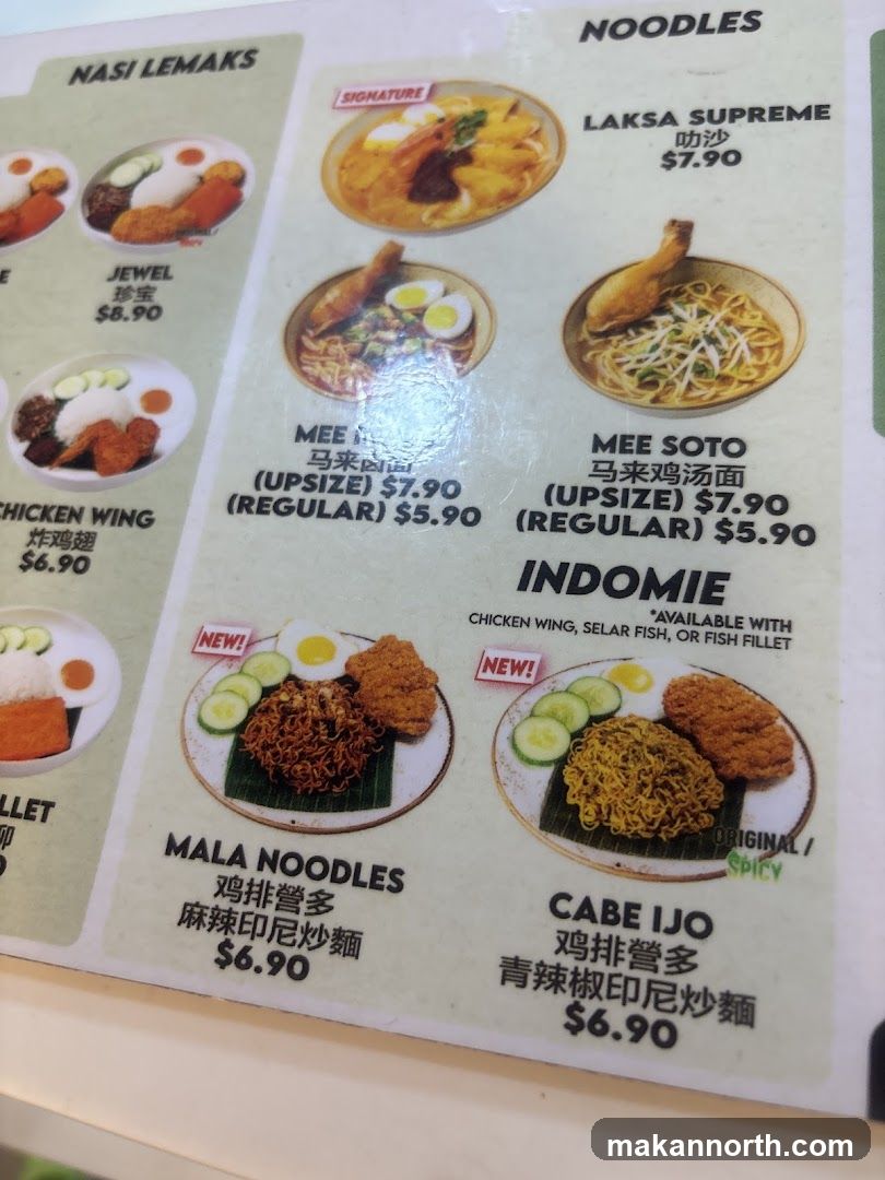 Nasi Lemak and Noodles Menu