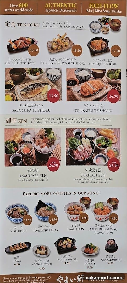 YAYOI Japanese Teishoku Restaurant Menu