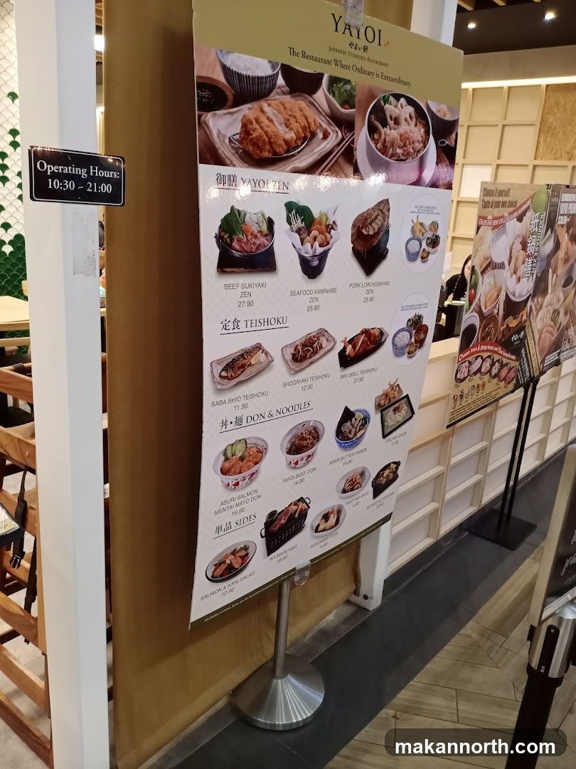 YAYOI Japanese Teishoku Restaurant Menu