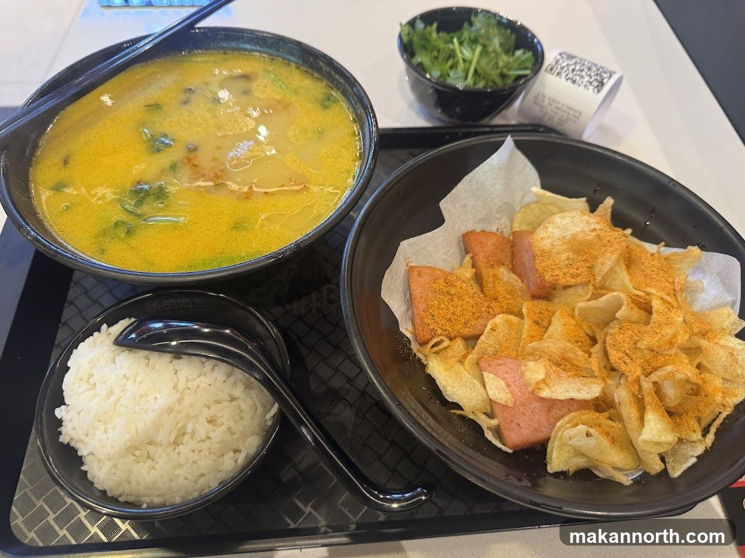 Meal with Soup, Rice, and Chips