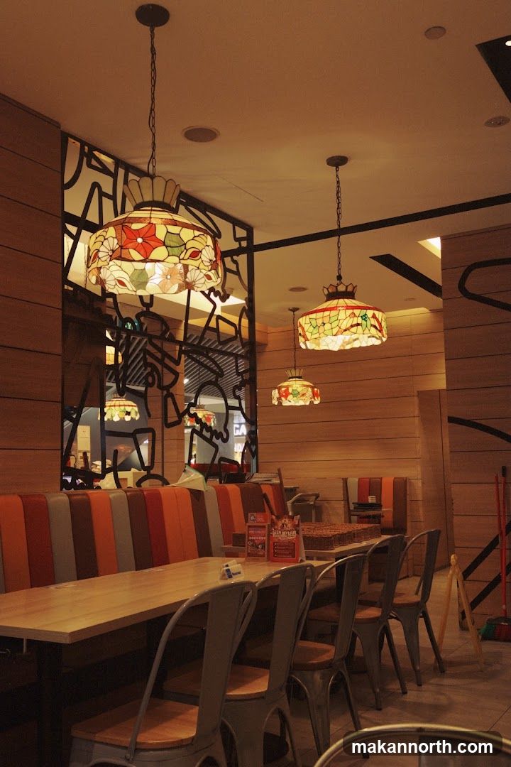 Restaurant Interior with Stained Glass Lamps