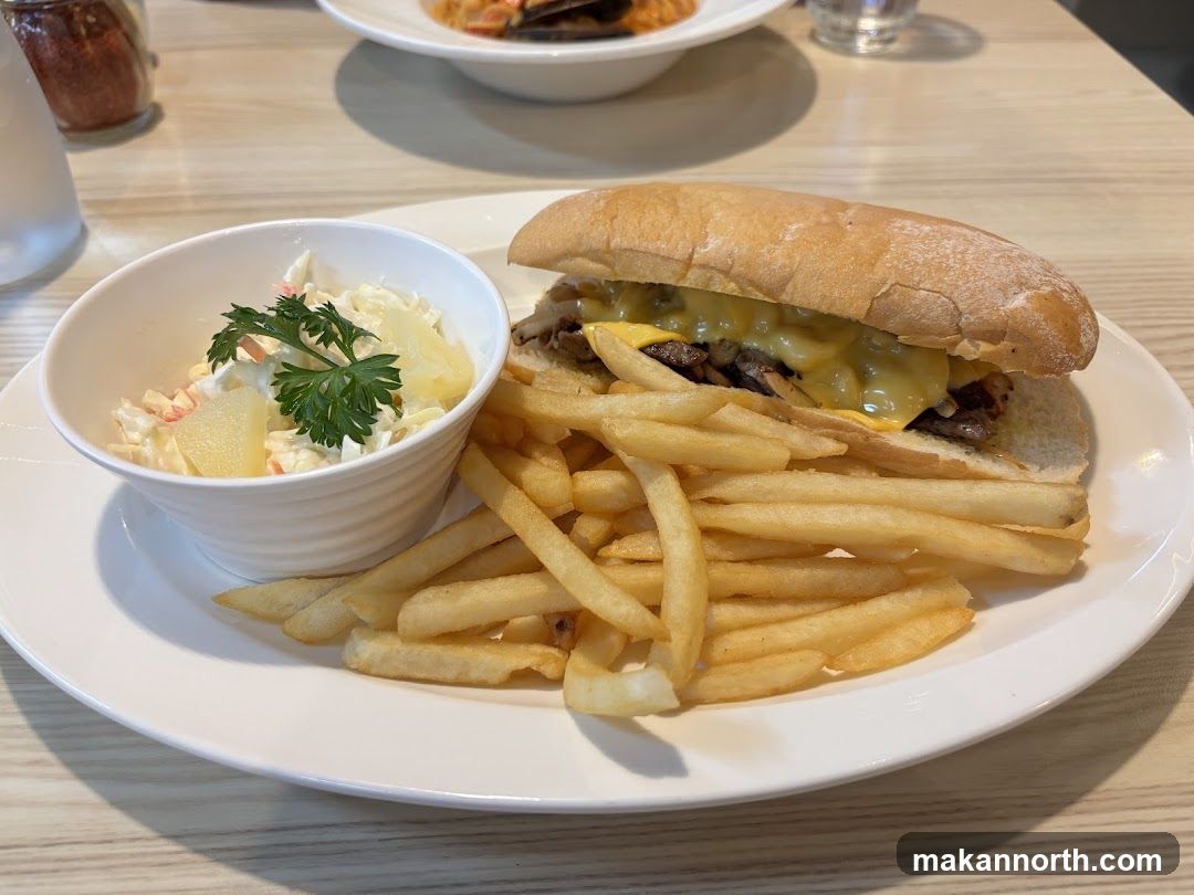 Philly Cheesesteak with Fries and Coleslaw