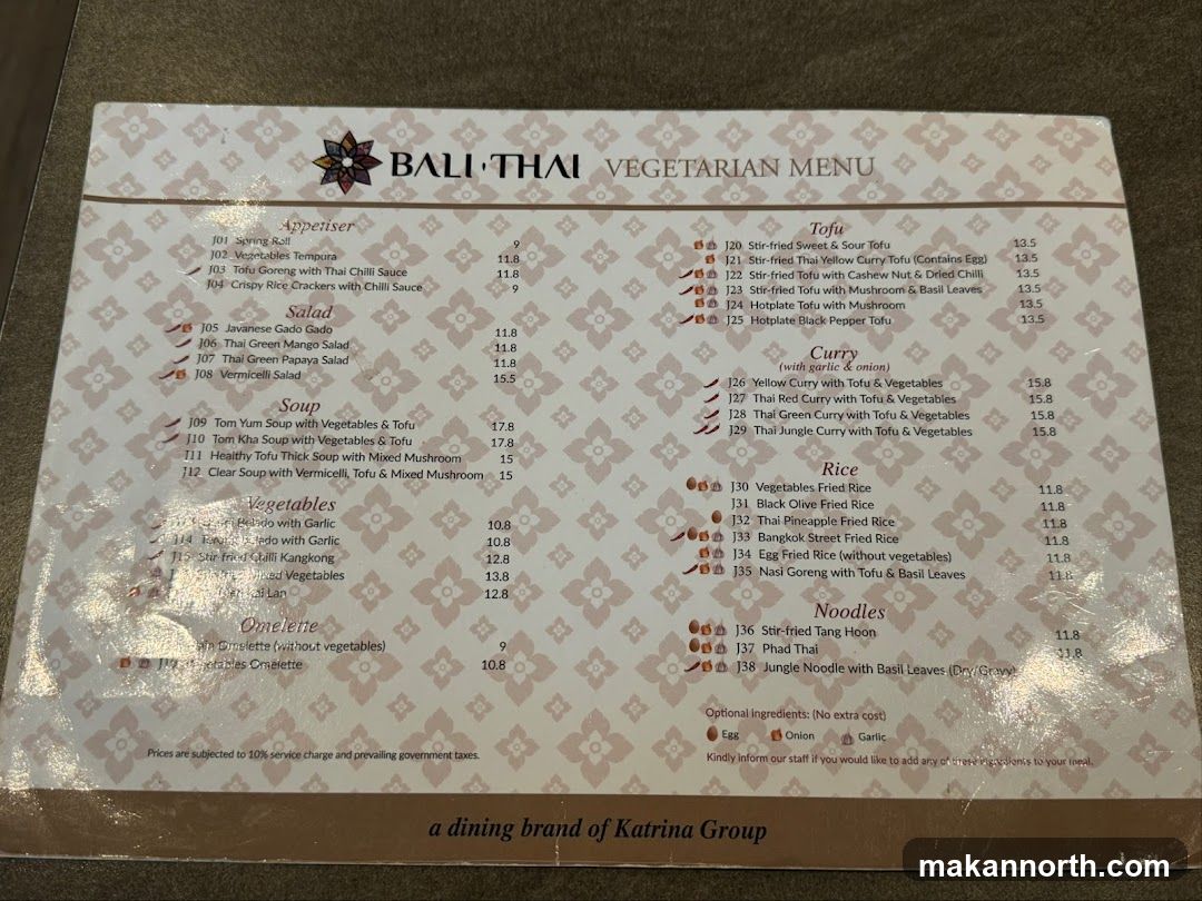 BALI THAI VEGETARIAN MENU