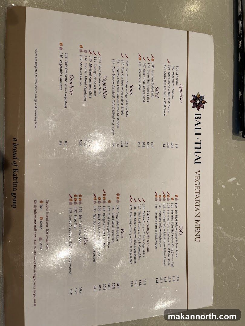BALI THAI VEGETARIAN MENU