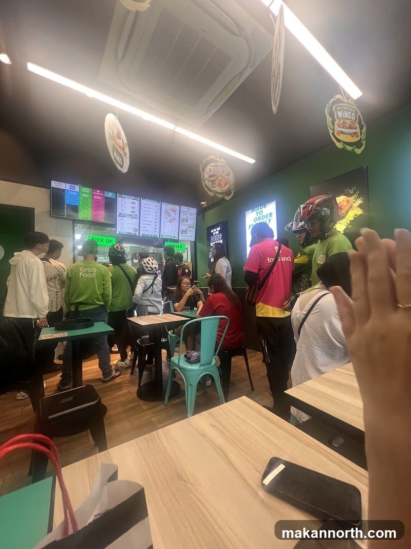 Restaurant Interior with Customers and Delivery Personnel