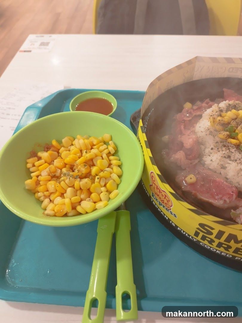 Sizzling Steak with Corn and Rice