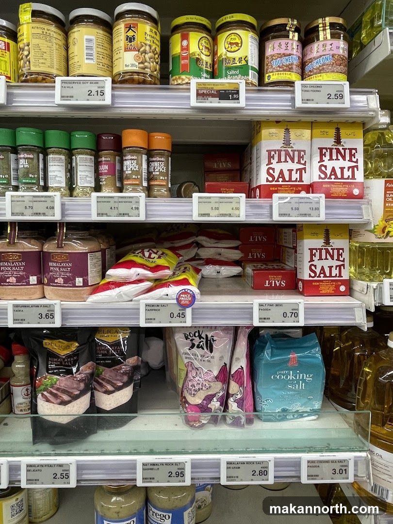 Various food products on shelves