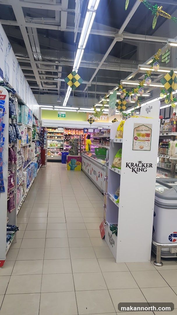 Supermarket aisle with decorations