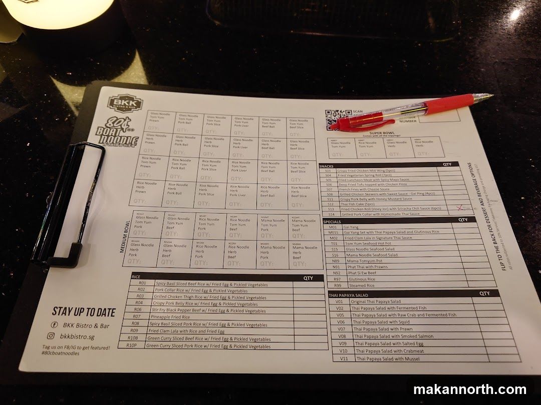 BKK Boat Noodle Menu