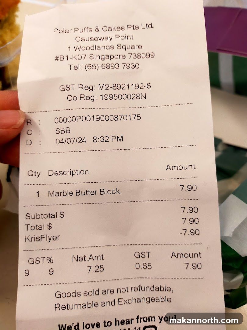Receipt from Polar Puffs & Cakes Pte Ltd.