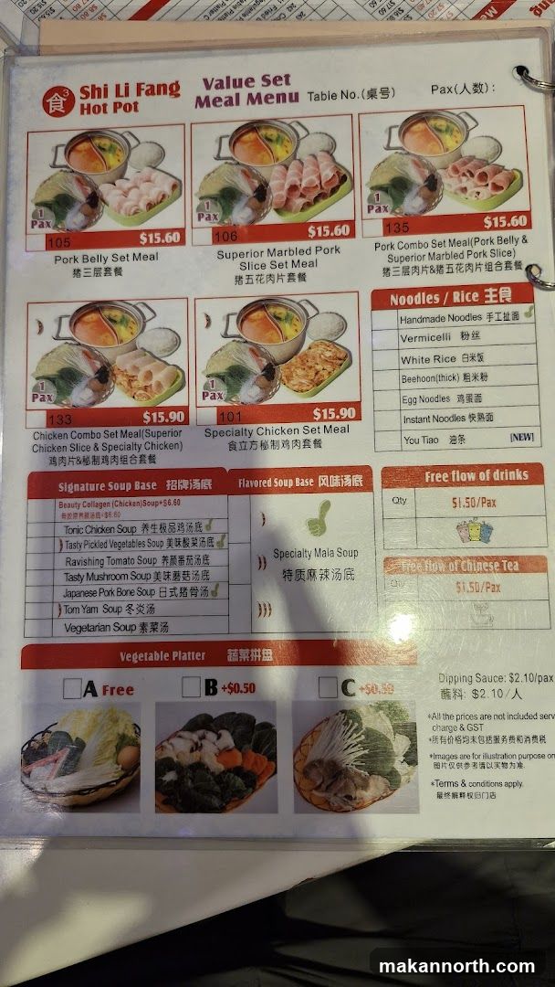 Shi Li Fang Hot Pot Value Set Meal Menu