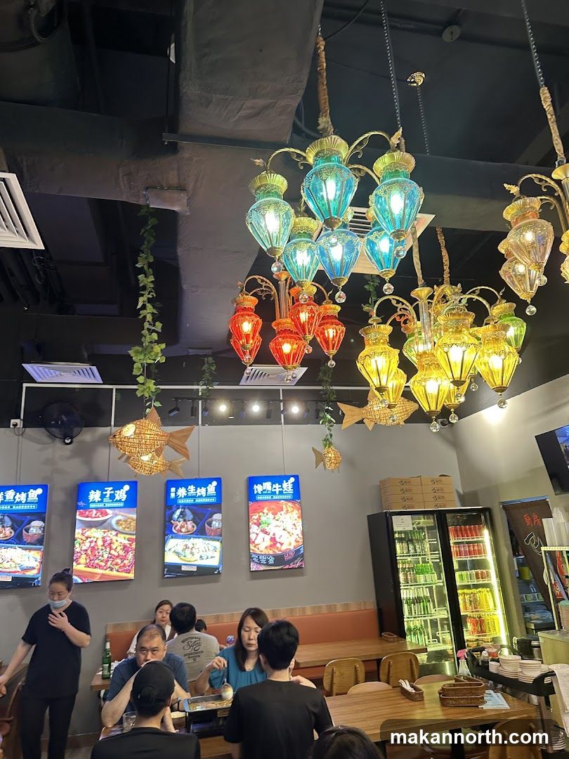 Restaurant Interior with Decorative Chandeliers