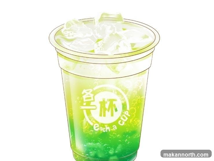 Green beverage with ice and bubbles
