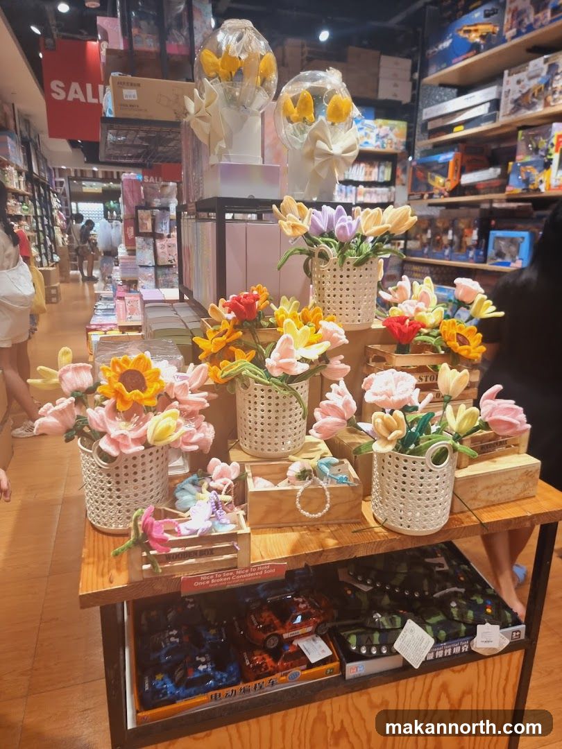Store Display with Artificial Flowers and Toys