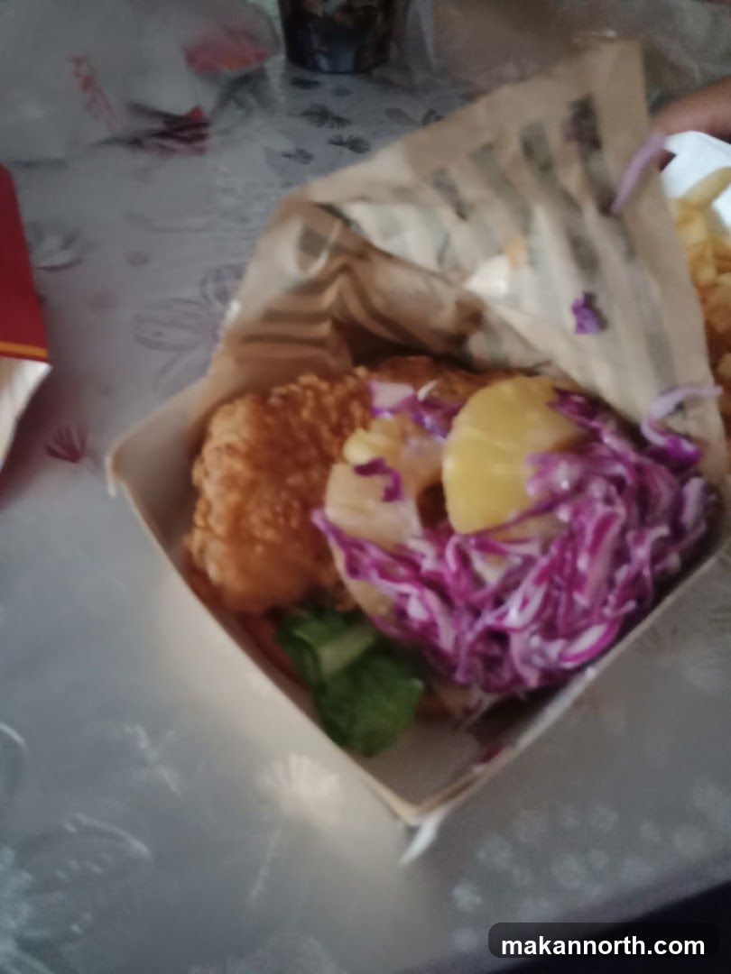 Burger with Coleslaw and Pineapple