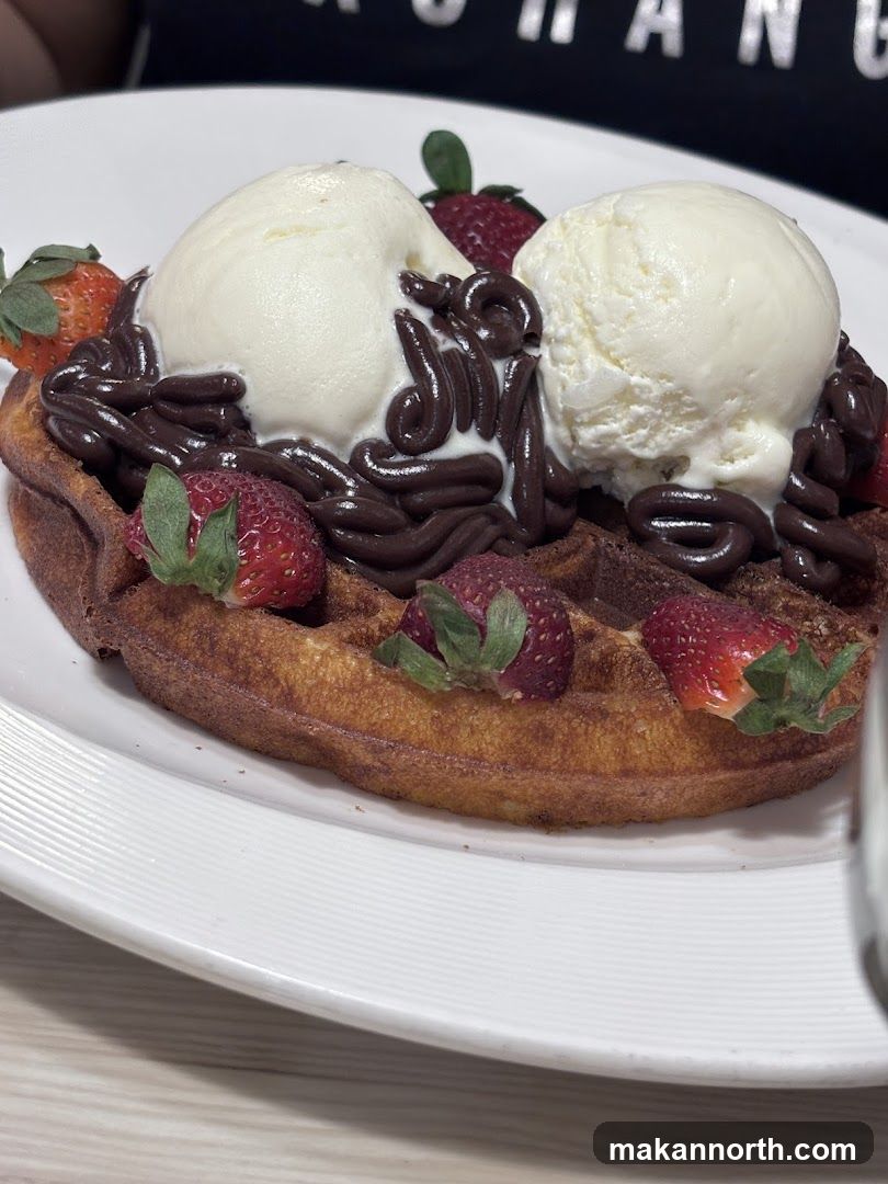 Waffle with Ice Cream and Strawberries