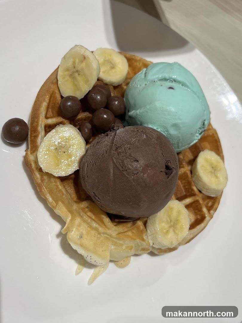 Waffle with Ice Cream and Bananas