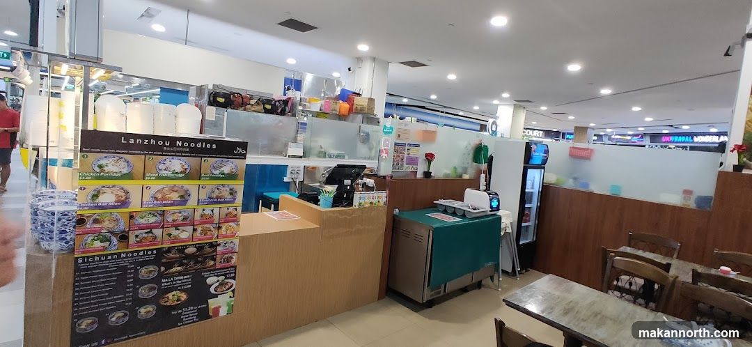 Noodle shop counter with menu