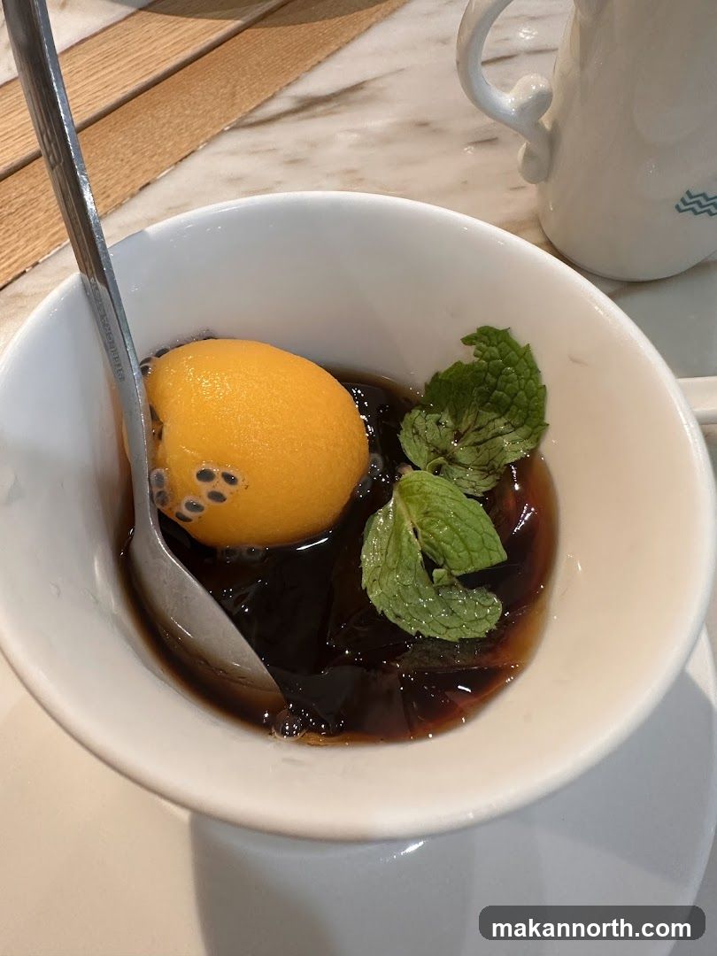 Dessert with fruit and mint