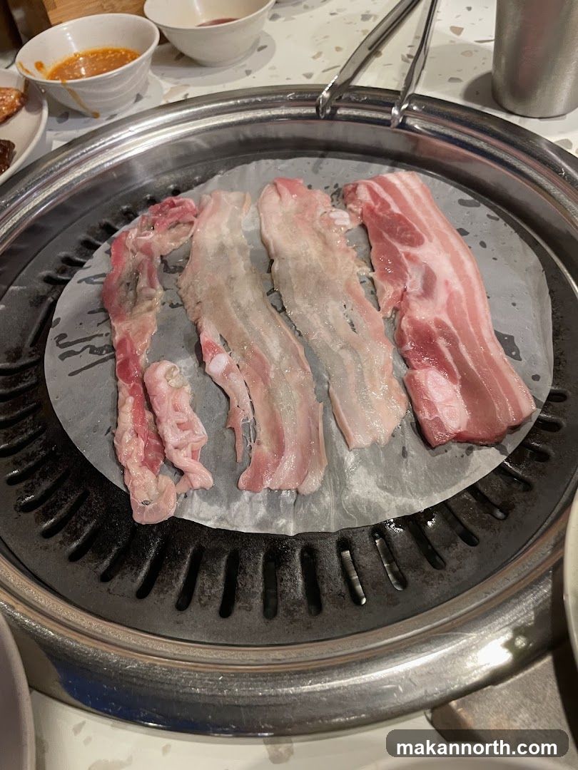 Raw Pork Belly on Grill