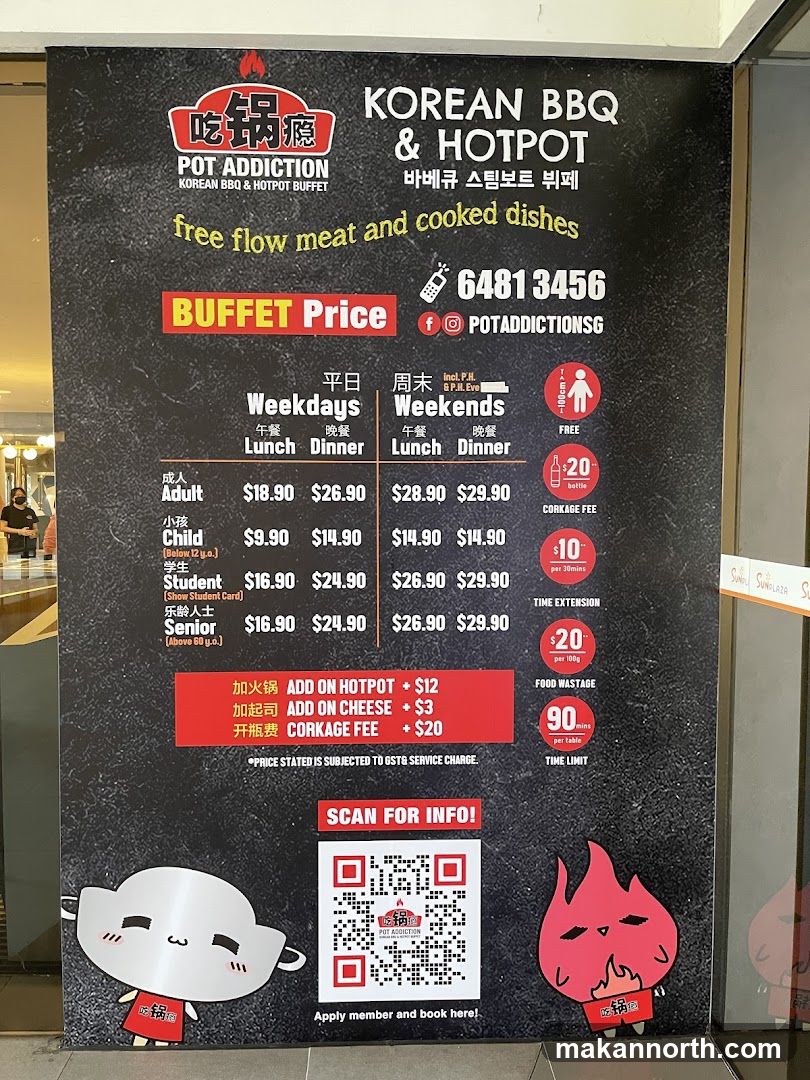 Pot Addiction Korean BBQ & Hotpot Buffet Price List