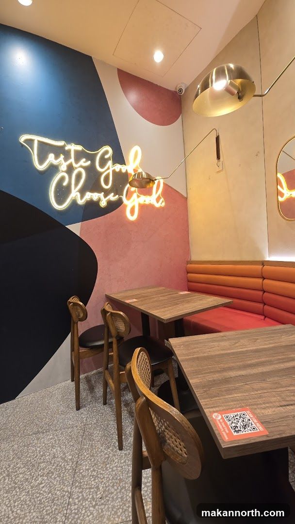 Restaurant Interior with Neon Sign