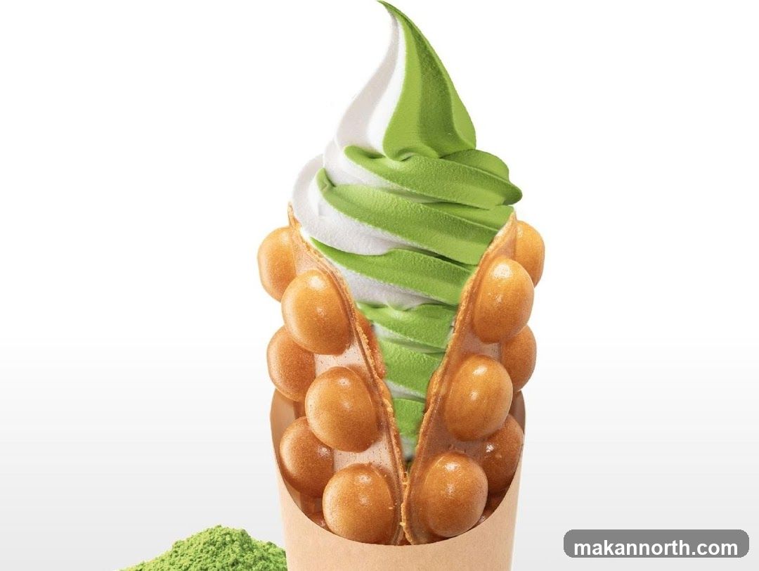 Matcha Swirl Soft Serve in Bubble Waffle