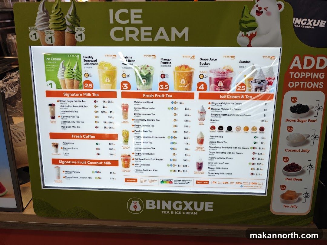 BINGXUE ICE CREAM & TEA MENU