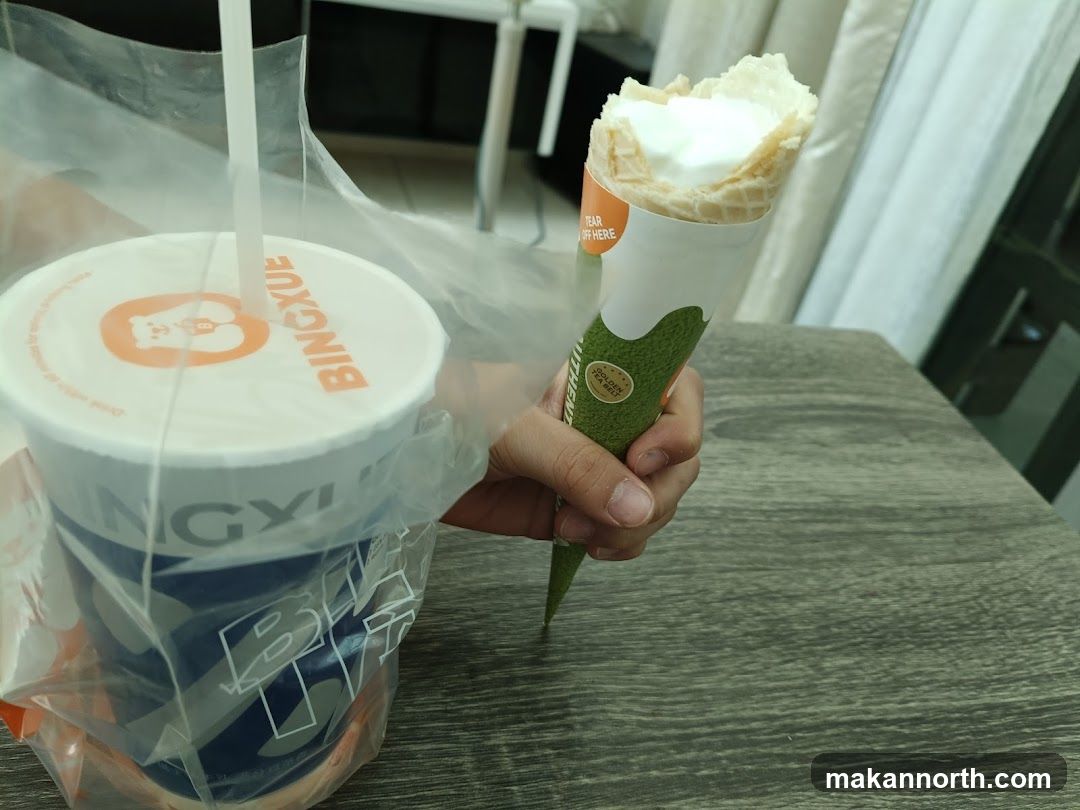Ice cream cone and drink