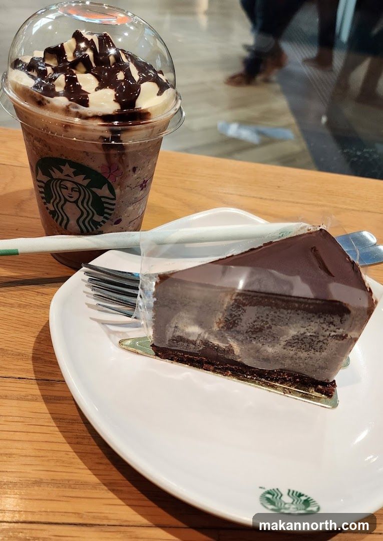 Starbucks Frappuccino and Chocolate Cake