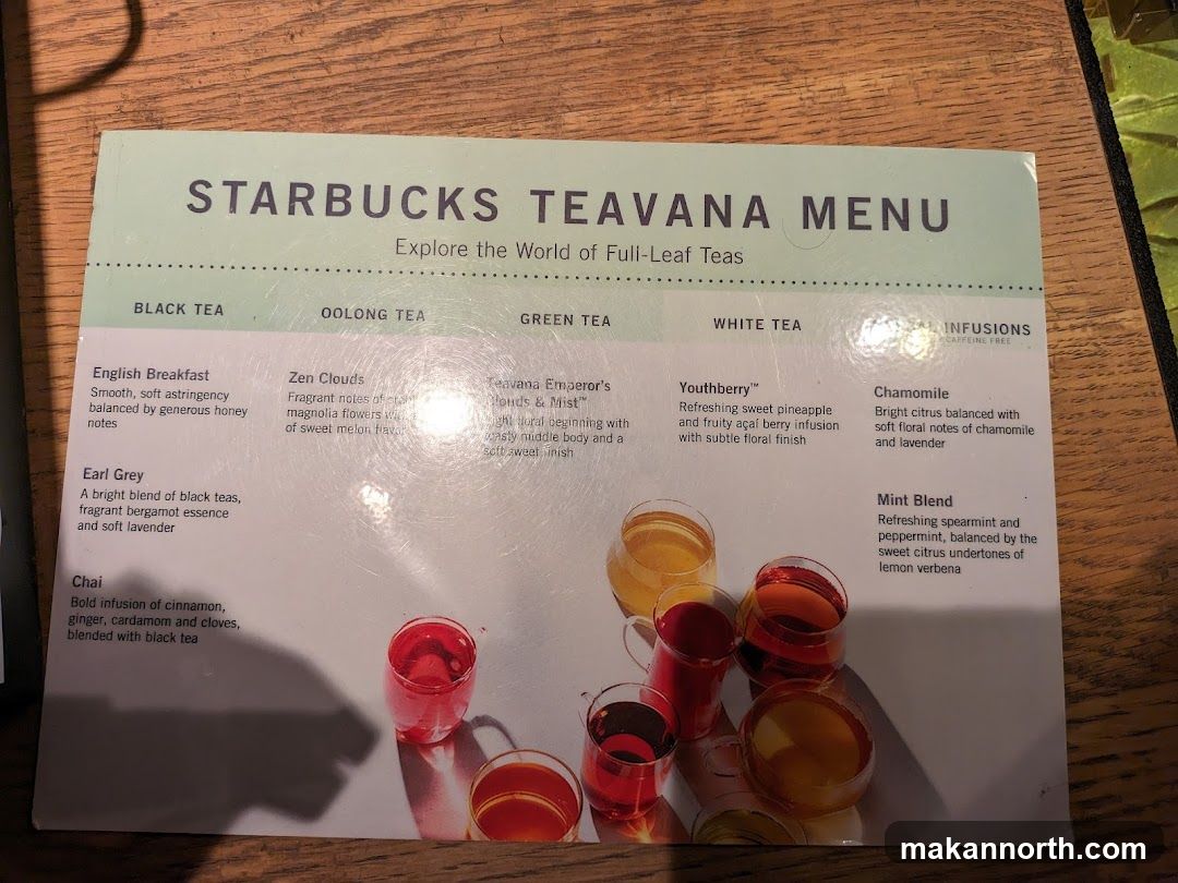 STARBUCKS TEAVANA MENU