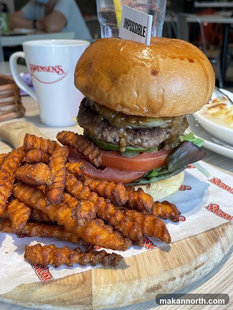 Impossible Burger with Sweet Potato Fries