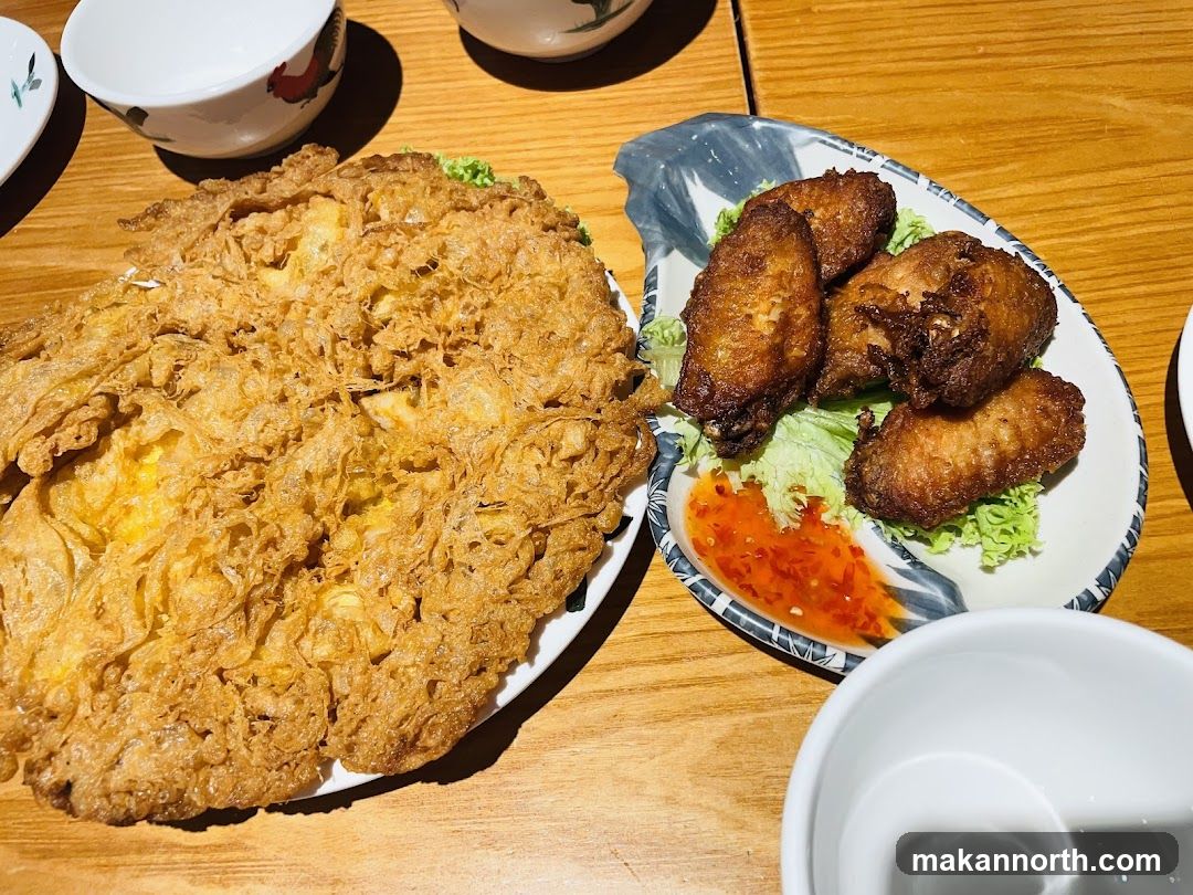 Fried Omelette and Chicken Wings
