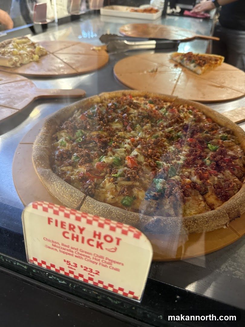Pizzas on display