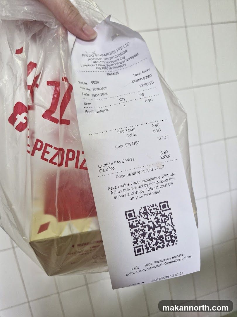 Pezzo Pizza Receipt