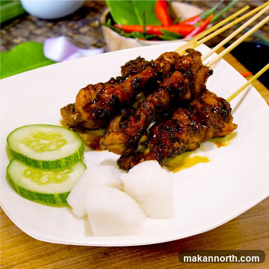 Chicken Satay with Rice Cakes and Cucumber
