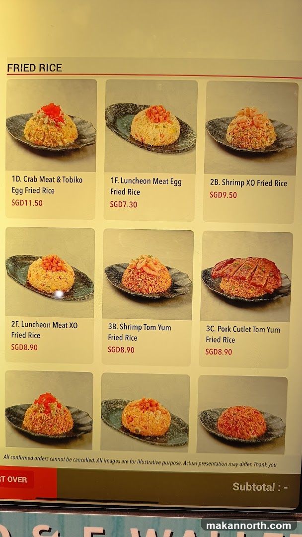 Fried Rice Menu