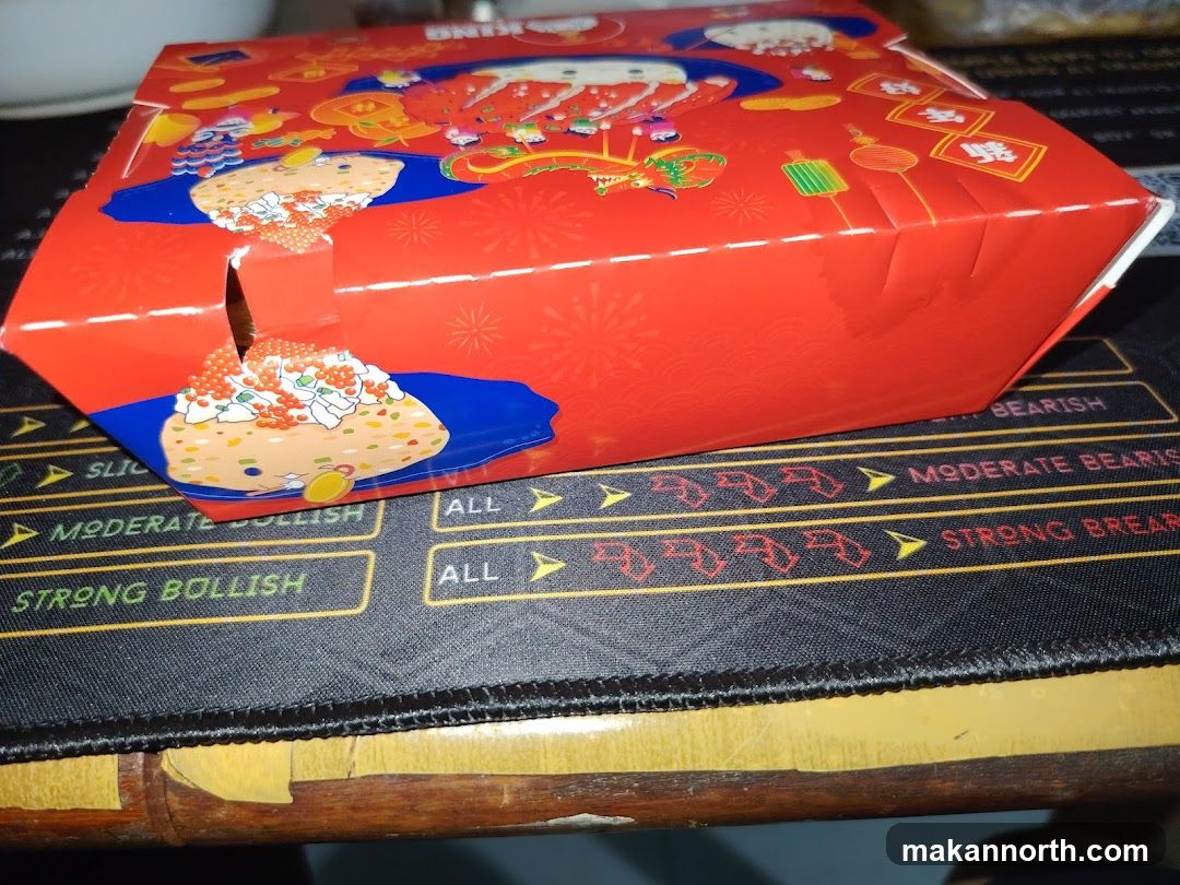 Red Takeout Box with Food Illustration