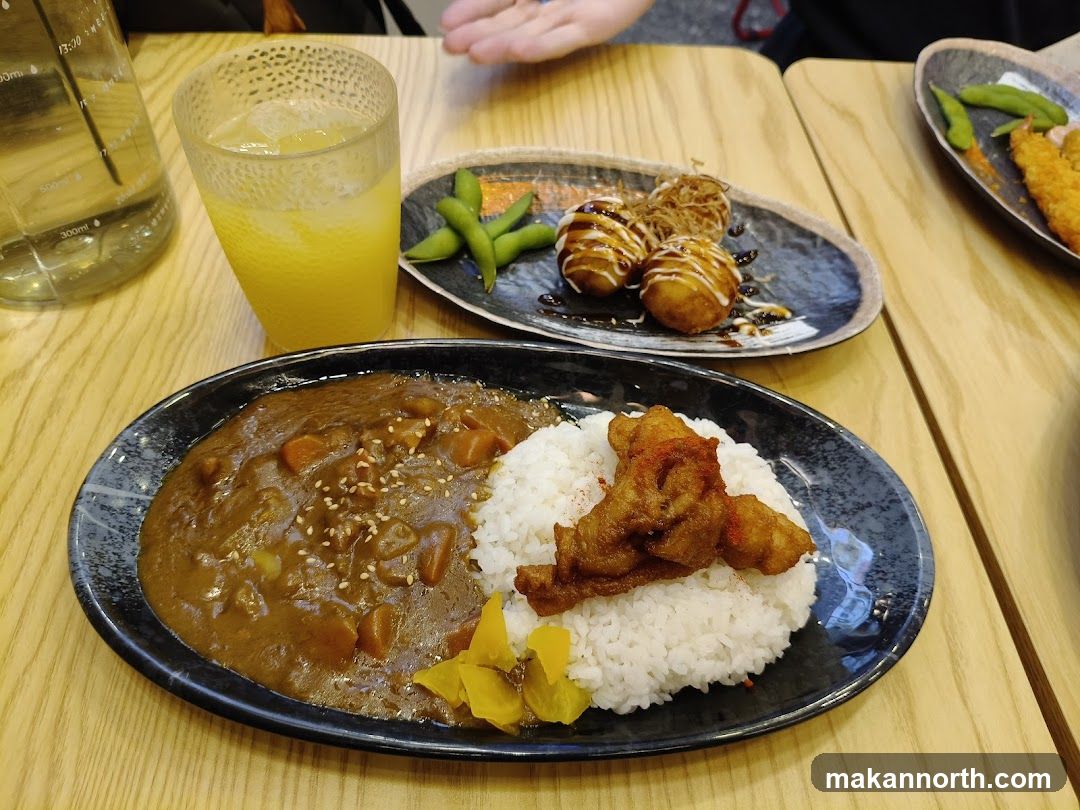 Japanese Curry Rice with Takoyaki and Edamame