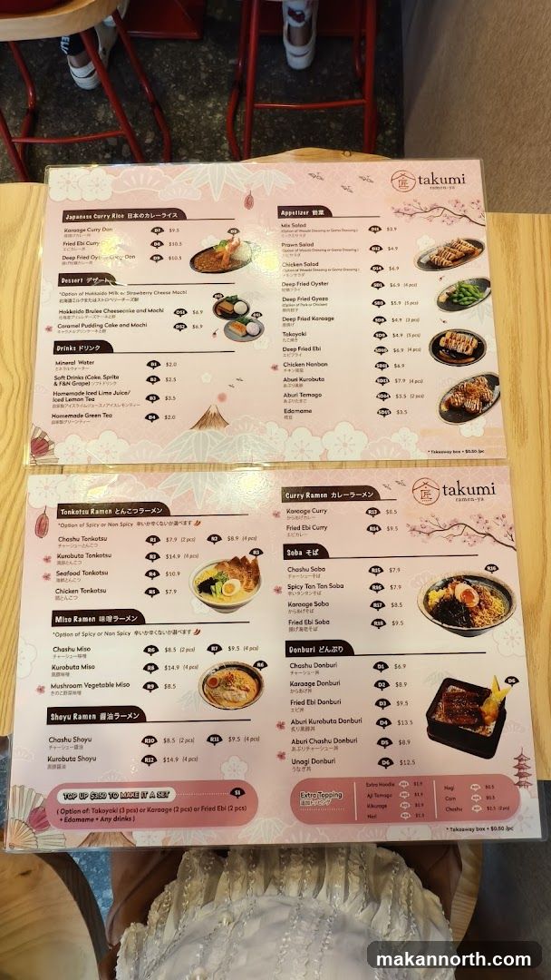 Takumi Ramen-ya Menu