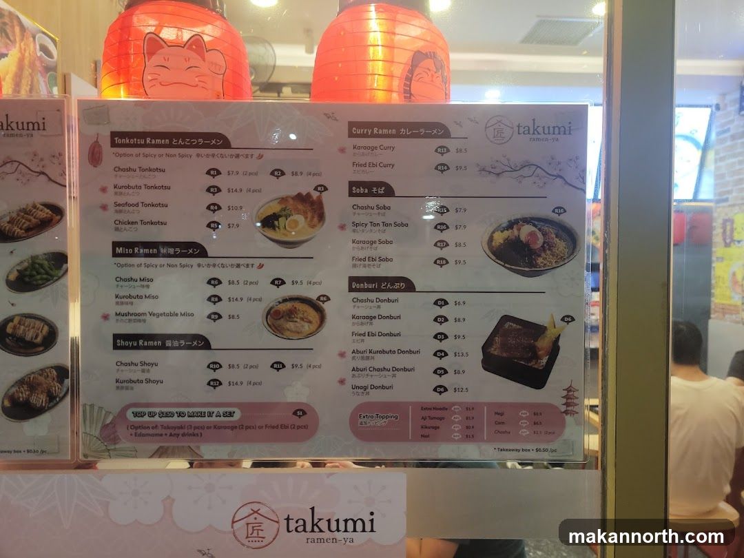 Takumi Ramen-ya Menu