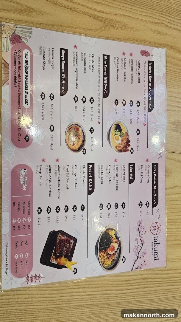 Takumi Ramen Menu