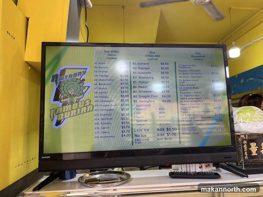 Anthony Famous Durian Menu